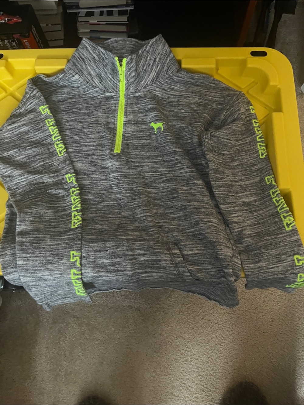 Grey Quarter-Zip Pullover with Neon yellow Accents